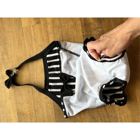 Ruffle Butts Black & White Stripe Halter Baby One Piece Swimsuit Bathing Suit - Picture 9 of 11